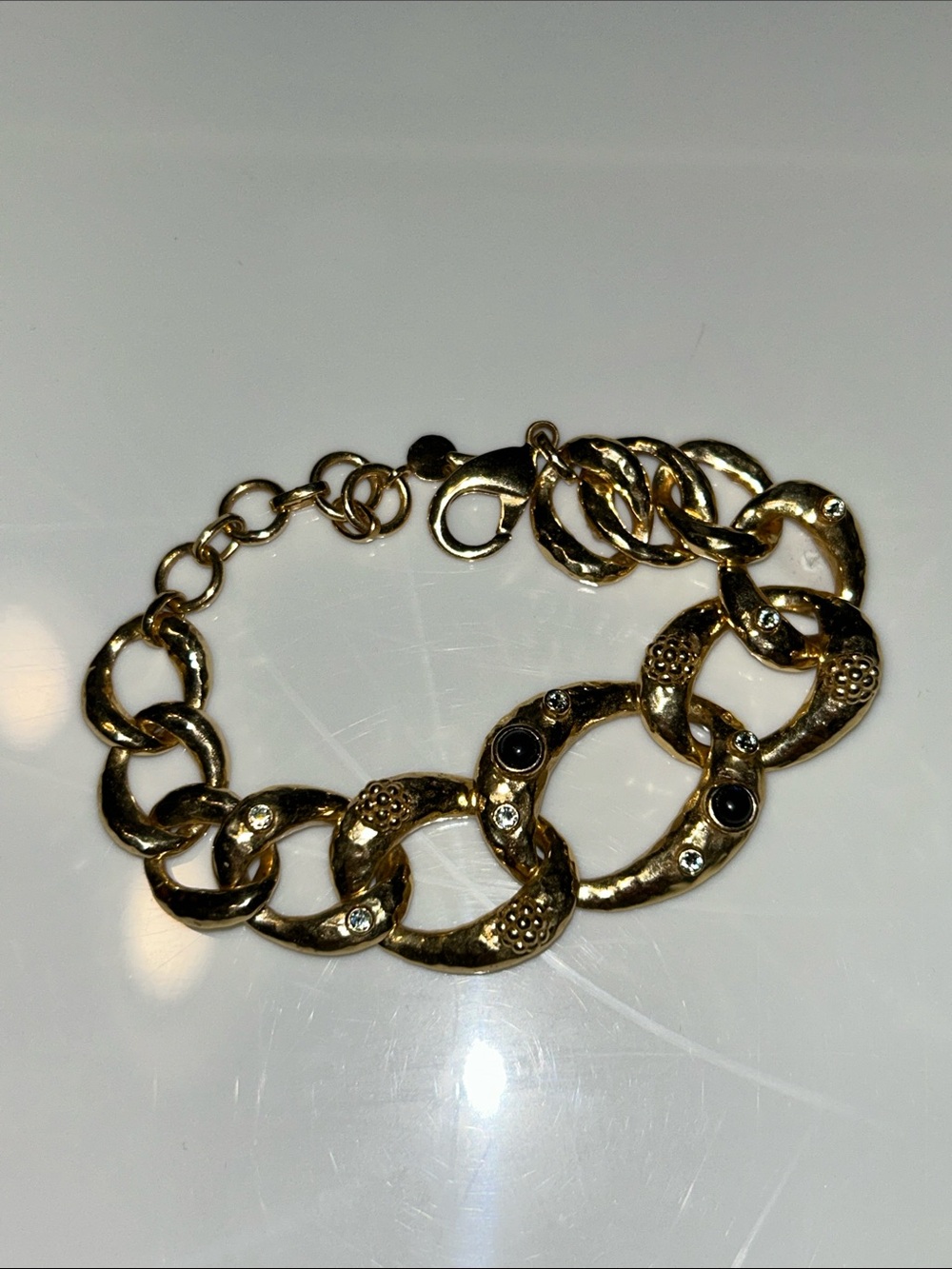 Capucine De Wulf Gold Link Bracelet with Crystal Accents and Velvet dust bag - Picture 7 of 9
